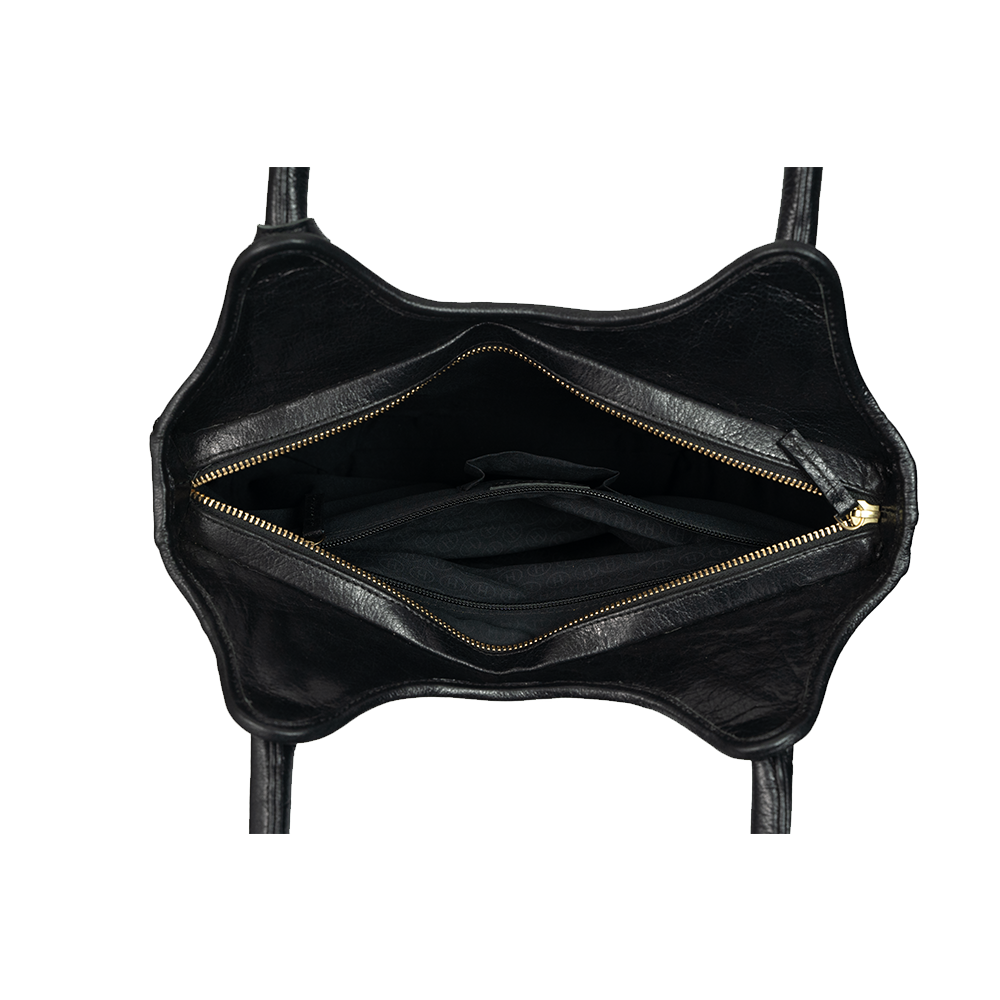 Serene Black and White Leather Handbag