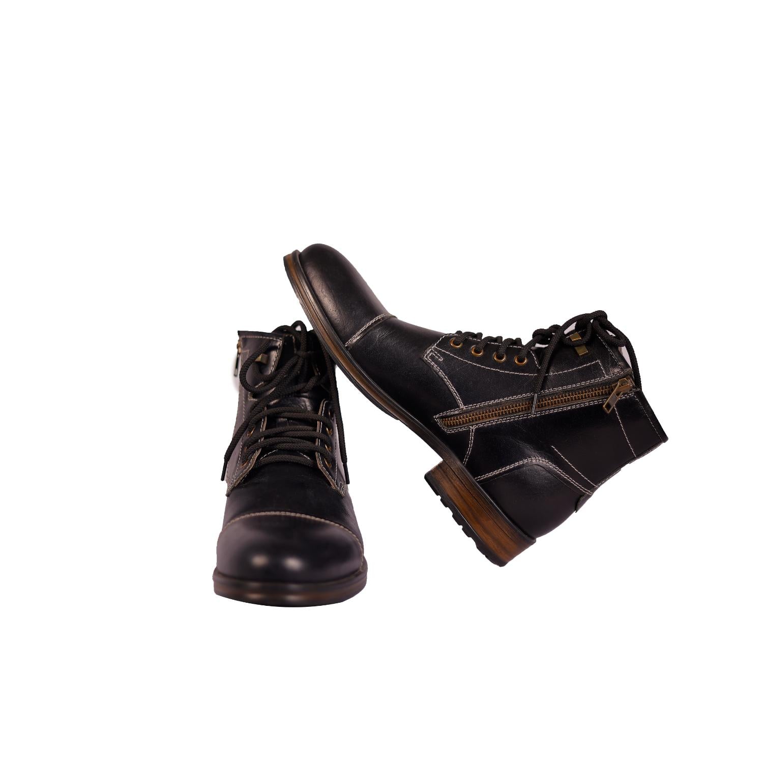 Black High Ankle Leather Boots